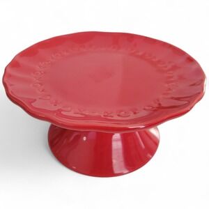 Pottery Barn Red Ceramic Dessert Stand XOXO Love Themed Small Pedestal EUC
